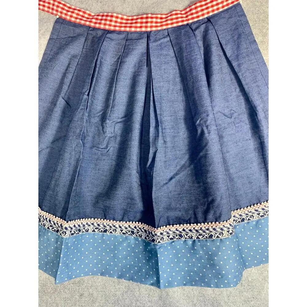 Vintage Handmade 4th of July Apron, Pleated, Red White and Blue Denim Farmcore